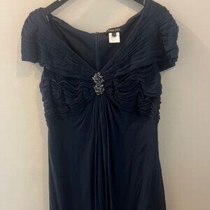 Tadashi Shoji Navy Off-The Shoulder Silk Evening Dress Size 18Q